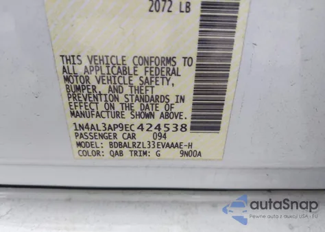 2014 Nissan Altima 2.5 S z USA, uszkodzony, nr VIN 1N4AL3AP9EC424538